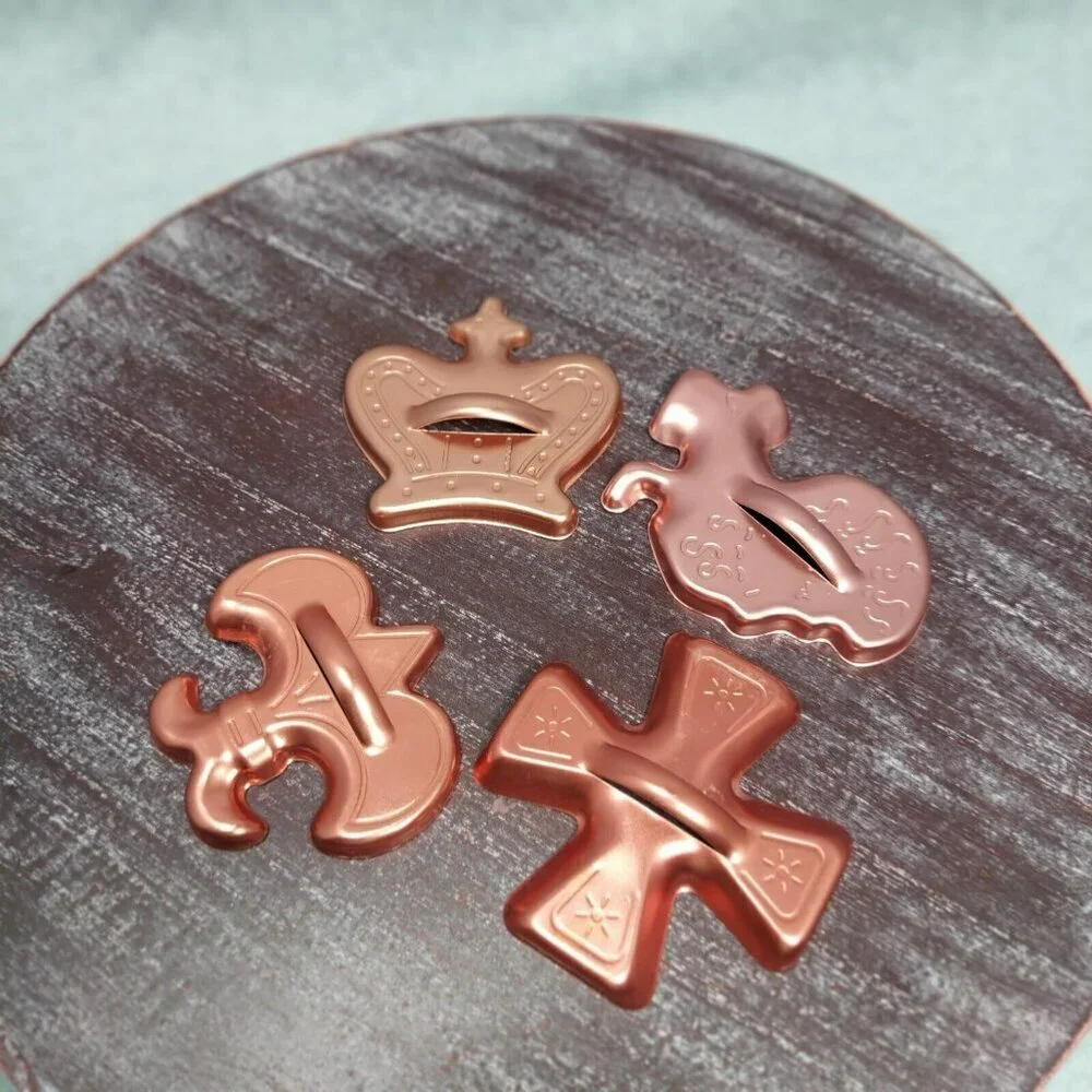 Vintage Lot of 4 Copper Colored Metal Cookie Cutters - Crown Cross  Fluer De Lis